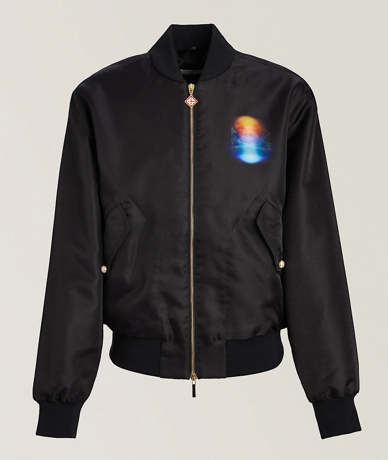 Organza Gradient Overlay Skull Bomber Jacket