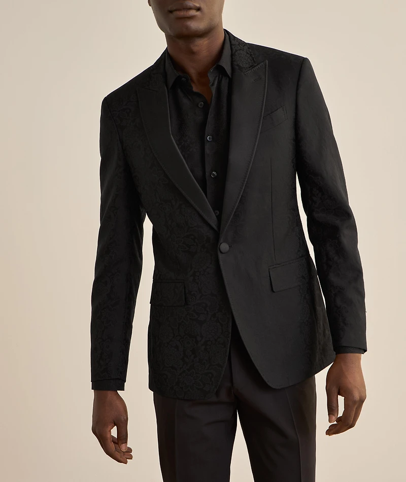 Silk-Blend Tonal Jacquard Floral Evening Jacket