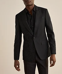 Silk-Blend Tonal Jacquard Floral Evening Jacket