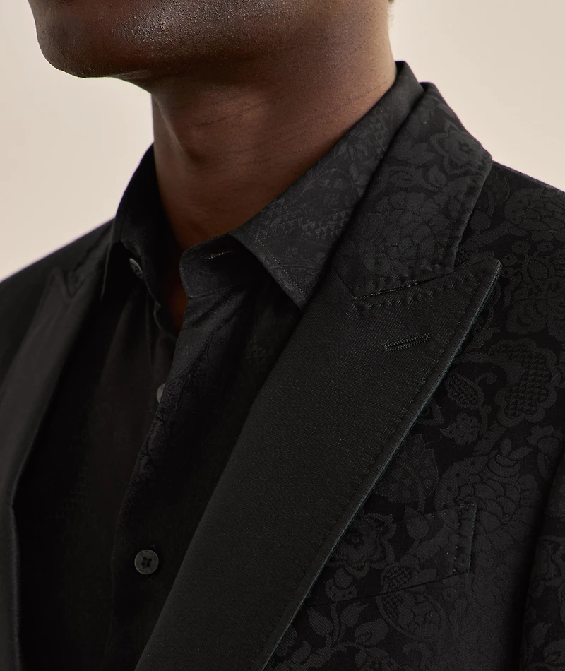 Silk-Blend Tonal Jacquard Floral Evening Jacket