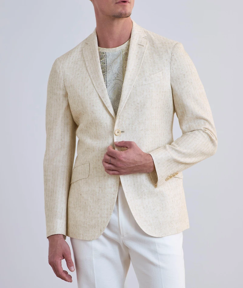 Linen-Blend Tonal Stripe Sport Jacket