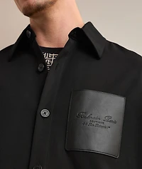 Stretch-Wool Leather Pocket Overshirt