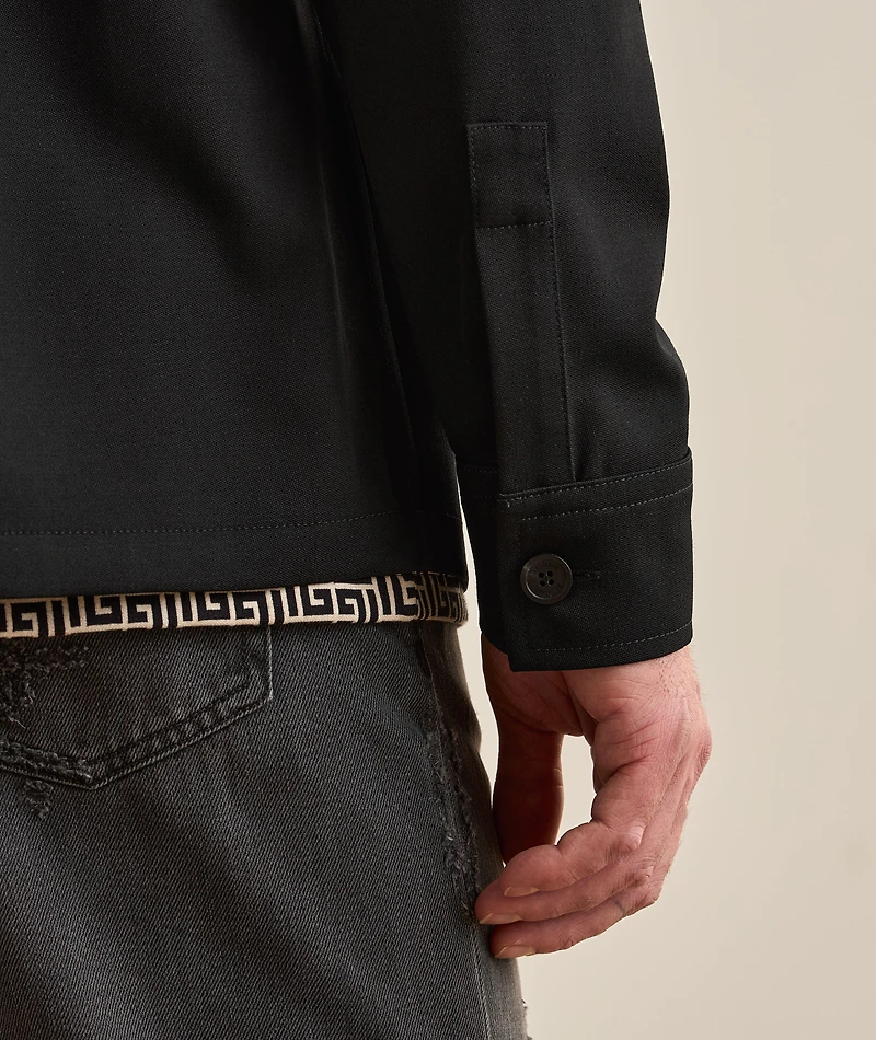 Stretch-Wool Leather Pocket Overshirt