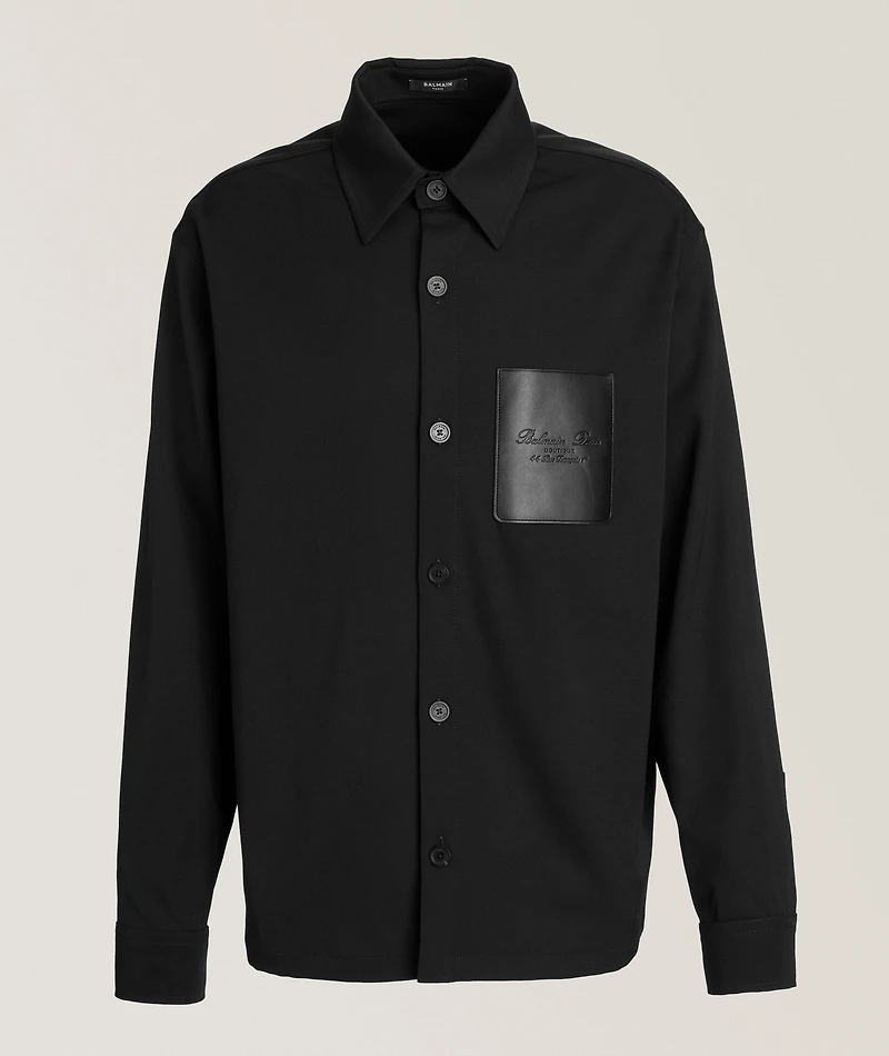 Stretch-Wool Leather Pocket Overshirt