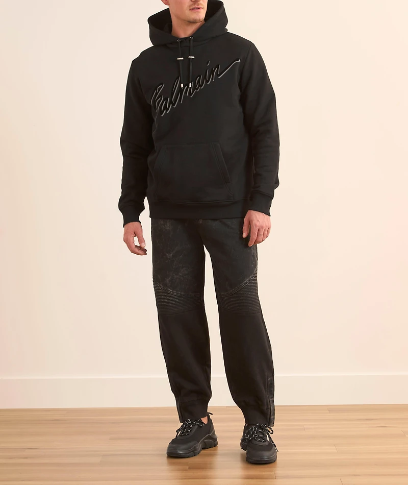 Flocked Cursive Logo Hooded Sweater