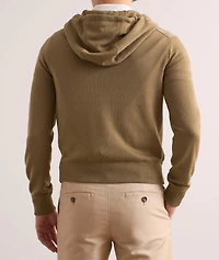 Hooded Suede-Front Zippered Cardigan