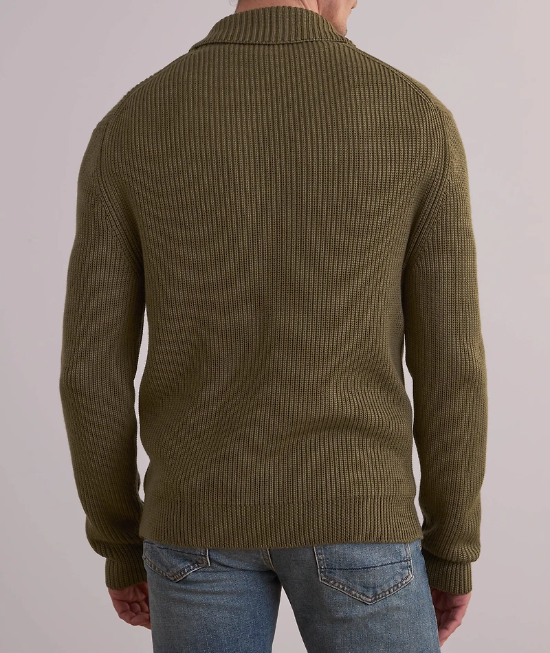 Silk-Merino Wool Ribbed Shawl Cardigan