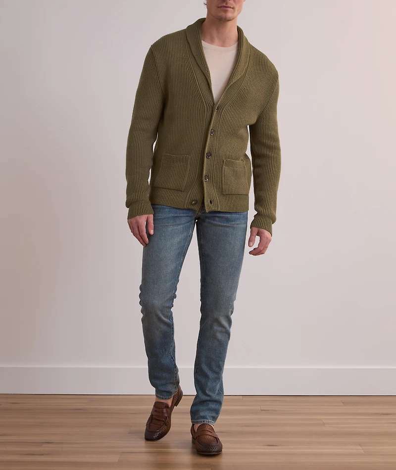 Silk-Merino Wool Ribbed Shawl Cardigan