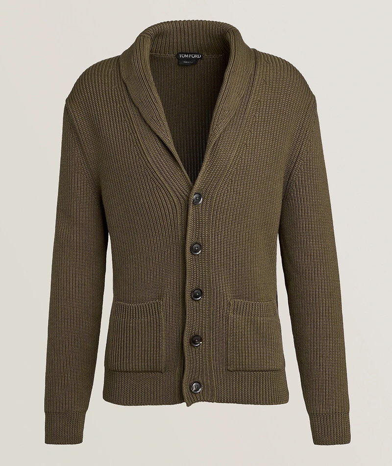 Silk-Merino Wool Ribbed Shawl Cardigan