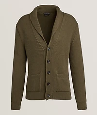 Silk-Merino Wool Ribbed Shawl Cardigan