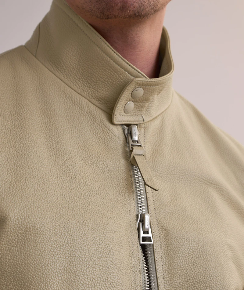 Tumbled Grain Leather Harrington Jacket