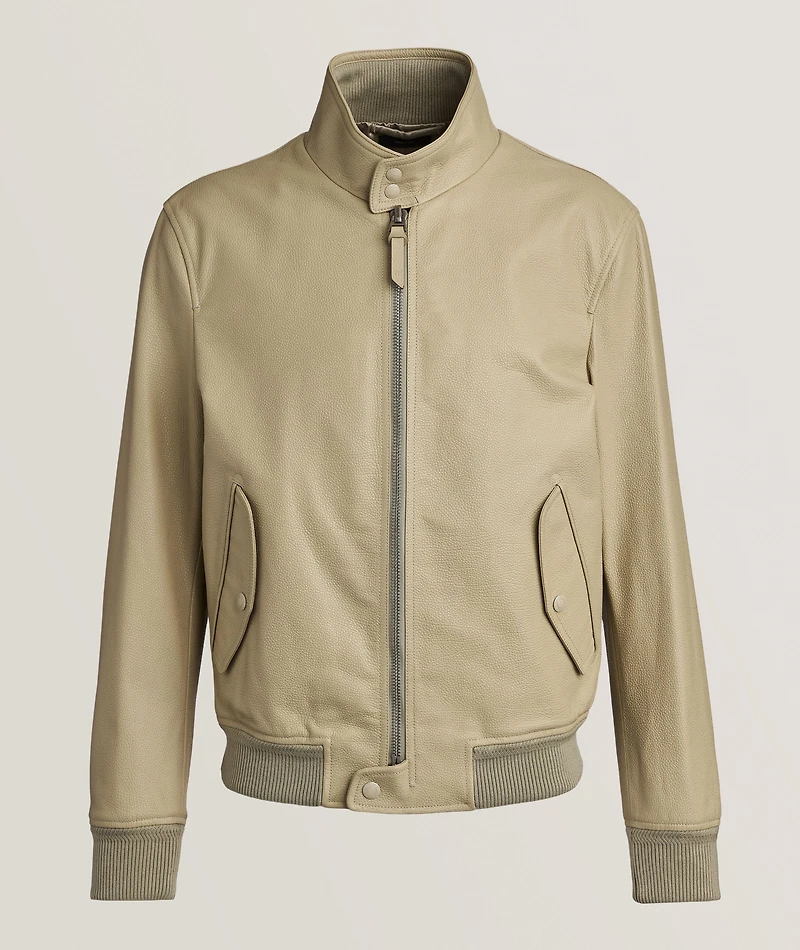 Tumbled Grain Leather Harrington Jacket