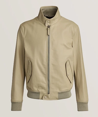 Tumbled Grain Leather Harrington Jacket