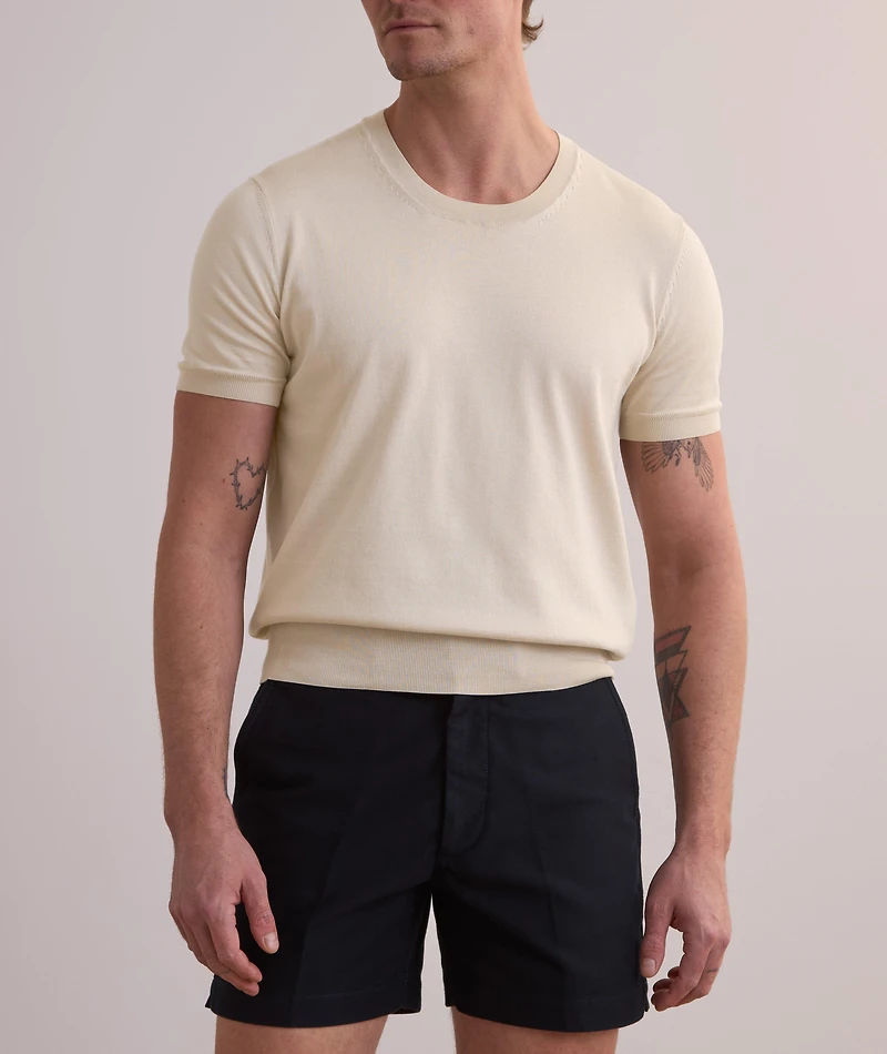 Pure Cotton Crewneck Knit T-Shirt