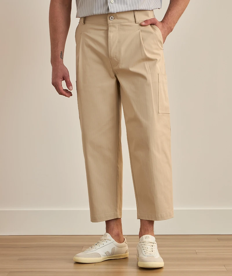 Cropped Cotton Twill Cargo Pants