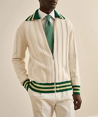Striped Cable-Knit Zipper Sweater
