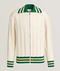 Striped Cable-Knit Zipper Sweater