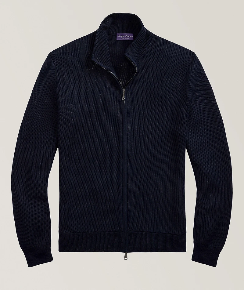 Honeycomb Silk-Cotton Knit Zipper Cardigan