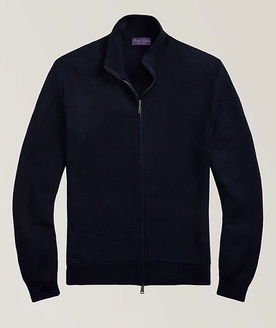 Honeycomb Silk-Cotton Knit Zipper Cardigan