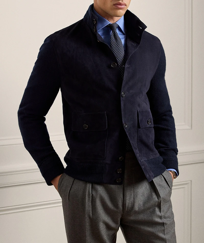 Cashmere & Suede Buttoned Cardigan