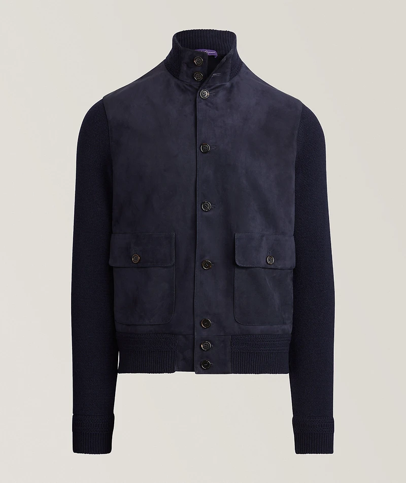 Cashmere & Suede Buttoned Cardigan