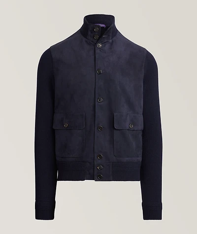 Cashmere & Suede Buttoned Cardigan