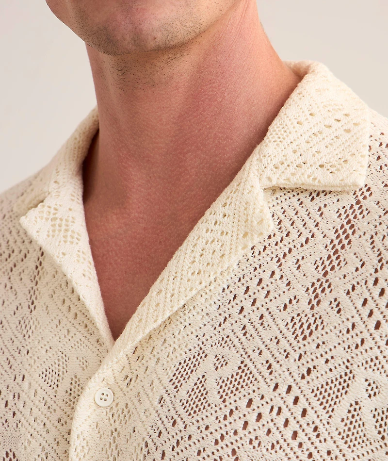 Embroidered Crochet Camp Shirt