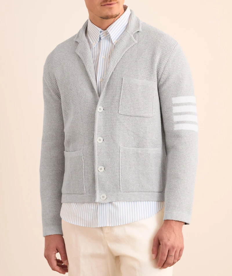 Waffle-Knit Linen-Blend 4-Bar Cardigan