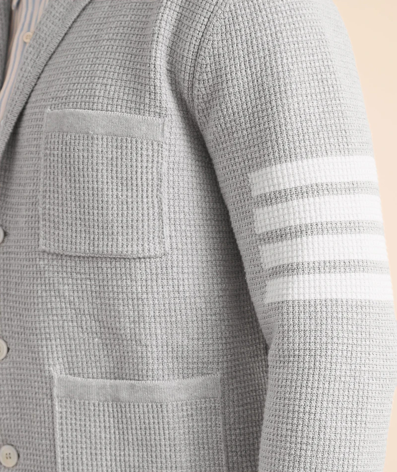 Waffle-Knit Linen-Blend 4-Bar Cardigan