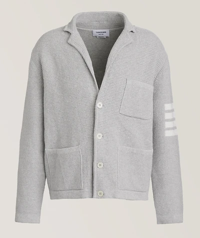 Waffle-Knit Linen-Blend 4-Bar Cardigan