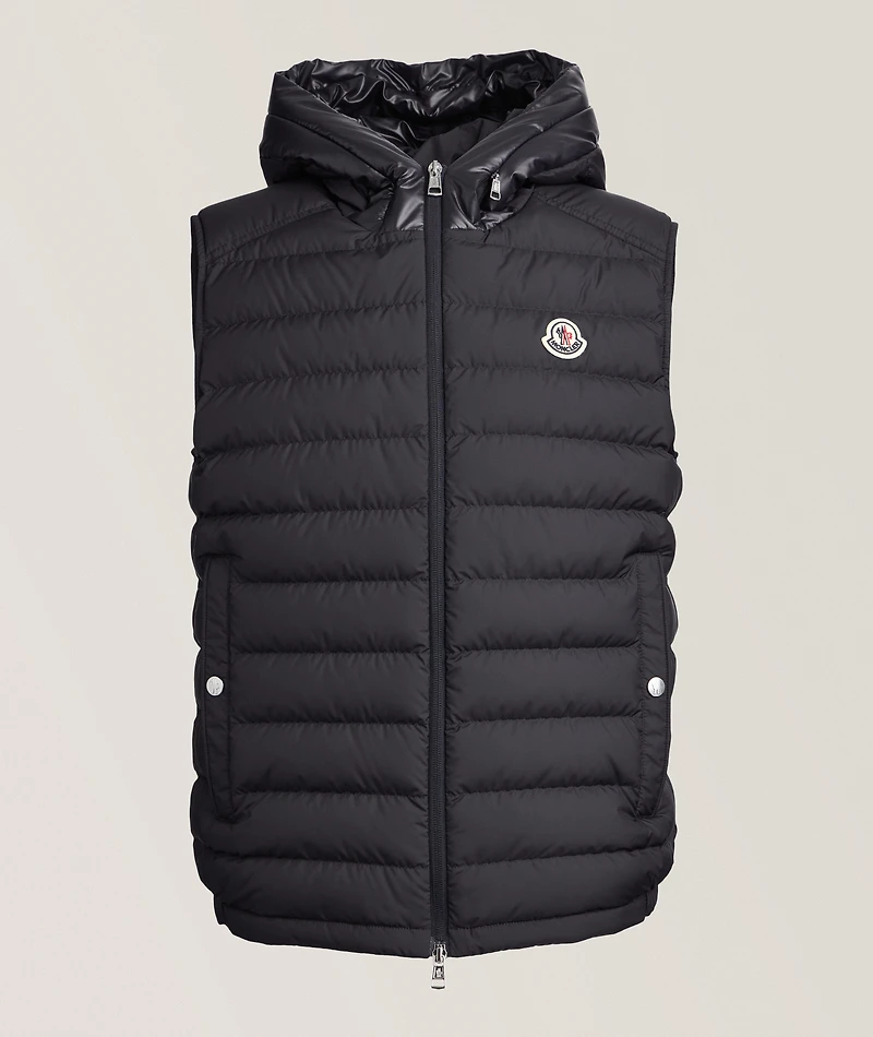Bourget Text Down Hooded Puffer Vest