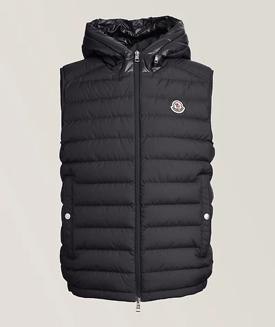 Bourget Text Down Hooded Puffer Vest