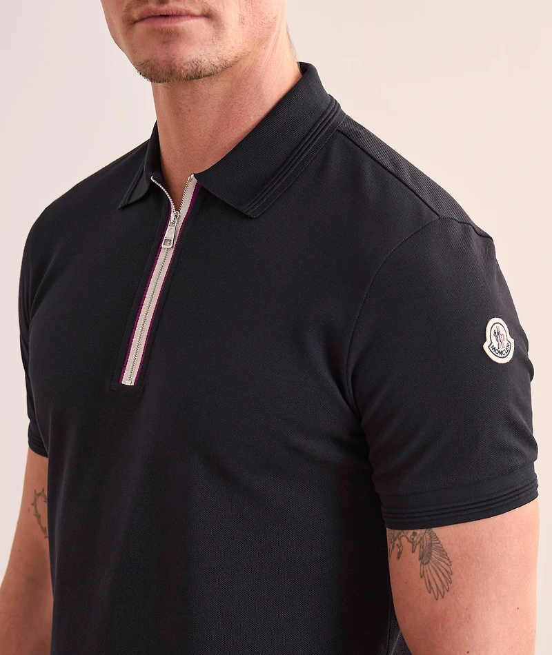 Tricolour Trim Quarter-Zip Cotton Piqué Polo