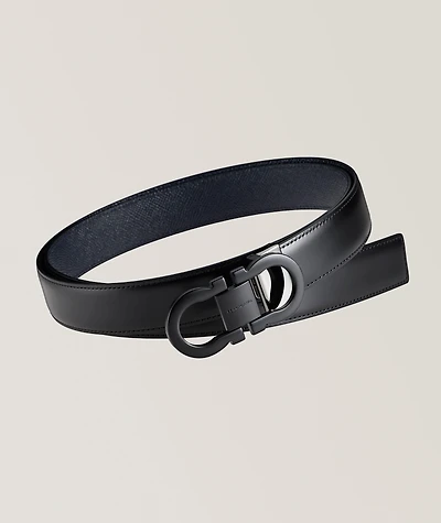 Adjustable & Reversible Double Gancini Leather Belt