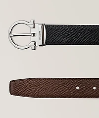 Adjustable & Reversible Gancini Leather Belt