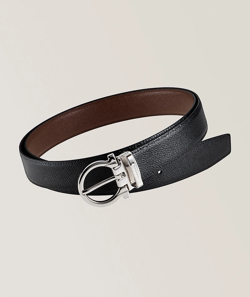 Adjustable & Reversible Gancini Leather Belt