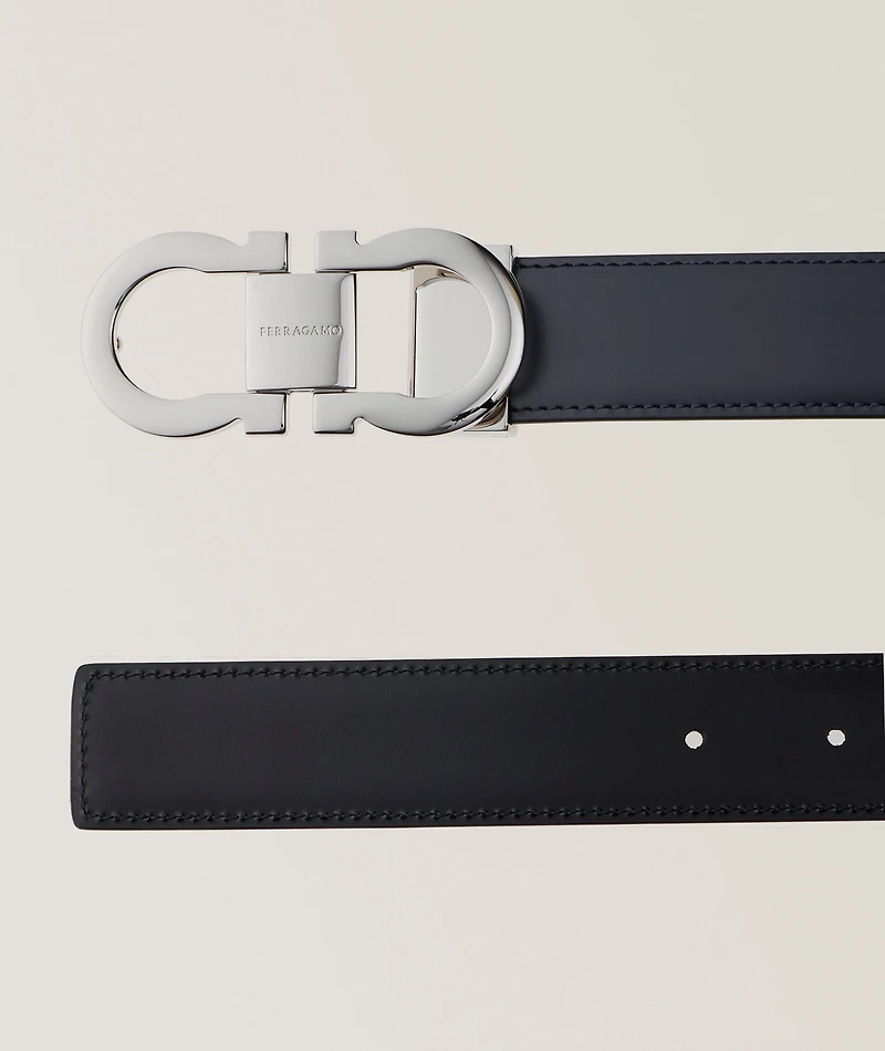 Adjustable & Reversible Double Gancini Leather Belt
