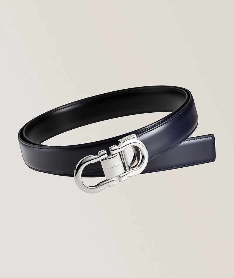Adjustable & Reversible Double Gancini Leather Belt