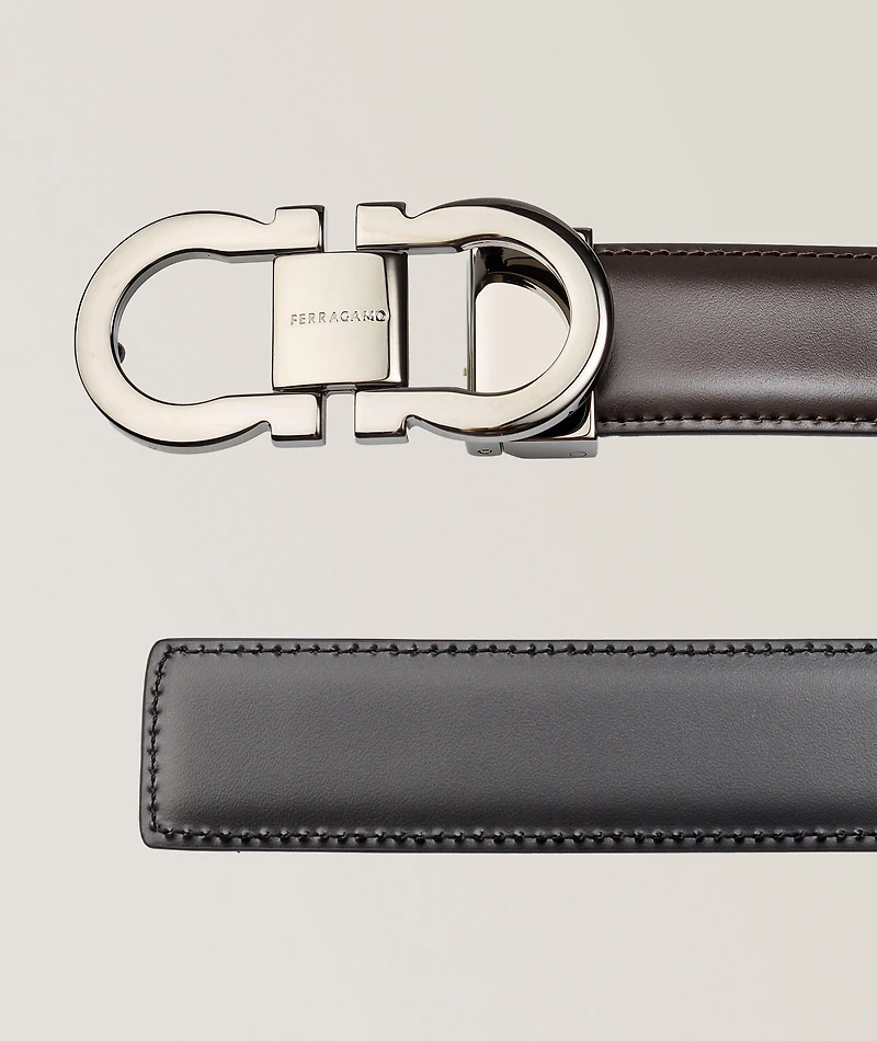 Reversible Double Gancini Leather Belt 