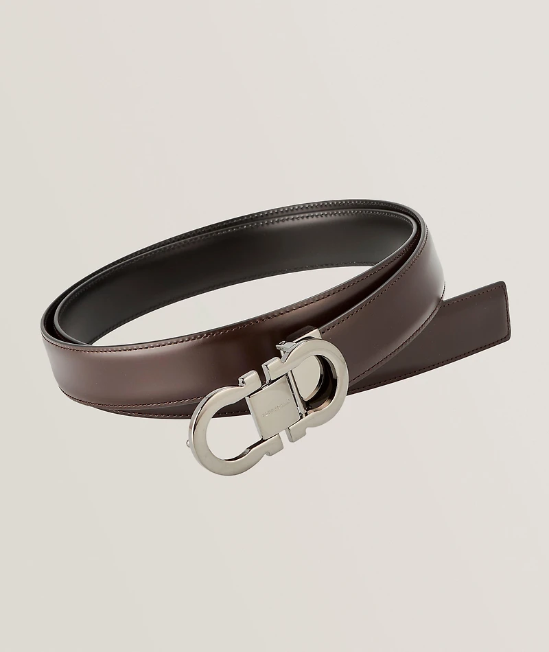 Reversible Double Gancini Leather Belt