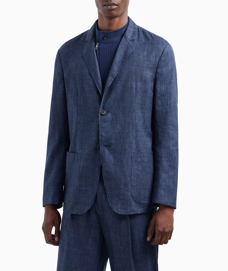 Wool-Silk Canvas Single-Breasted Sport Jacket