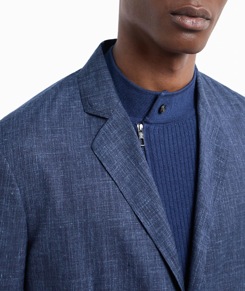 Wool-Silk Canvas Single-Breasted Sport Jacket
