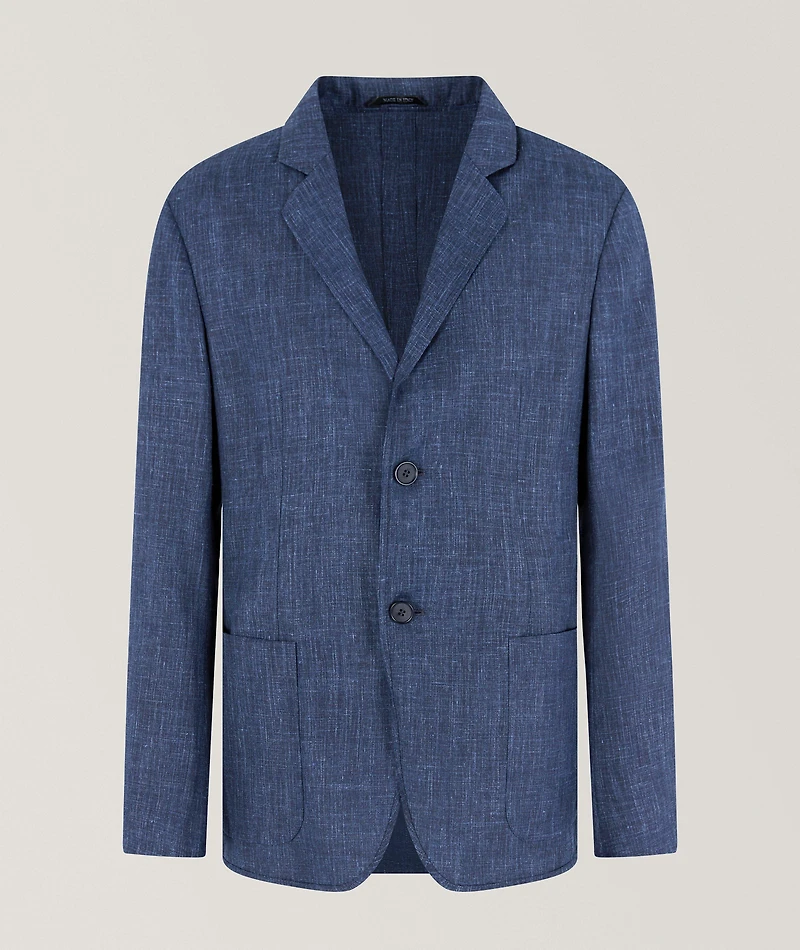 Wool-Silk Canvas Single-Breasted Sport Jacket