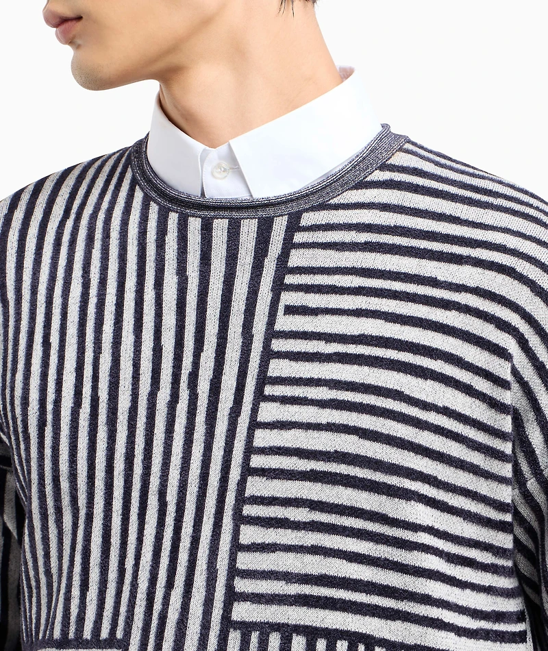 Two-Tone Jacquard Stripe Chenille Sweater
