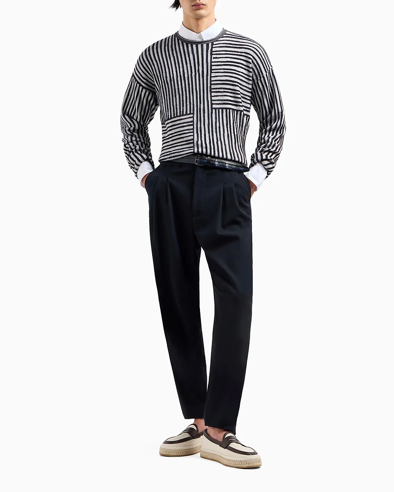 Two-Tone Jacquard Stripe Chenille Sweater