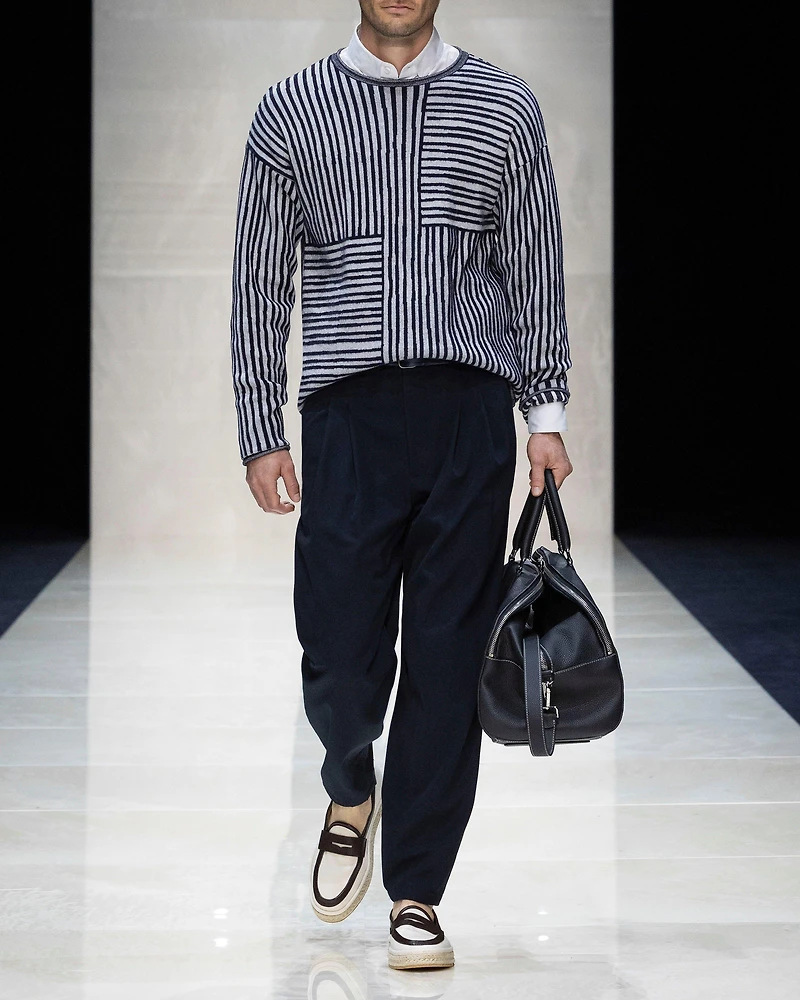 Two-Tone Jacquard Stripe Chenille Sweater