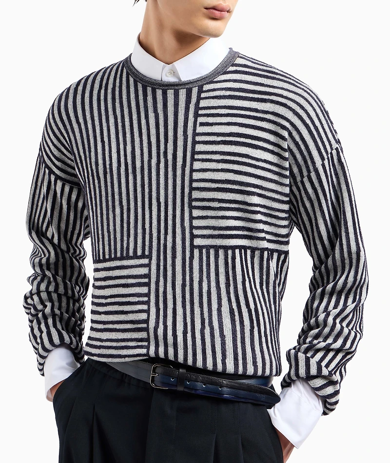 Two-Tone Jacquard Stripe Chenille Sweater