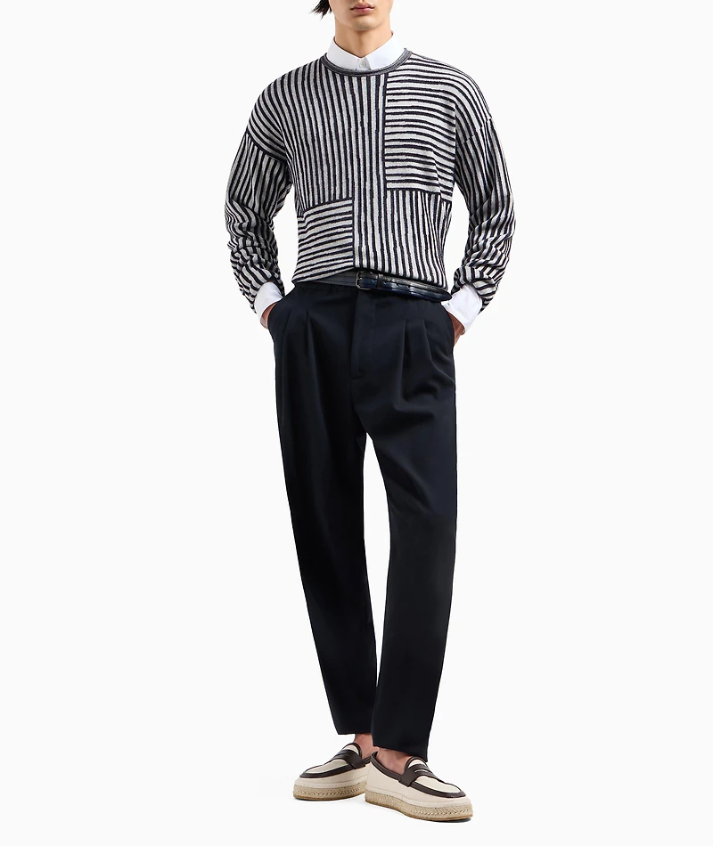 Two-Tone Jacquard Stripe Chenille Sweater