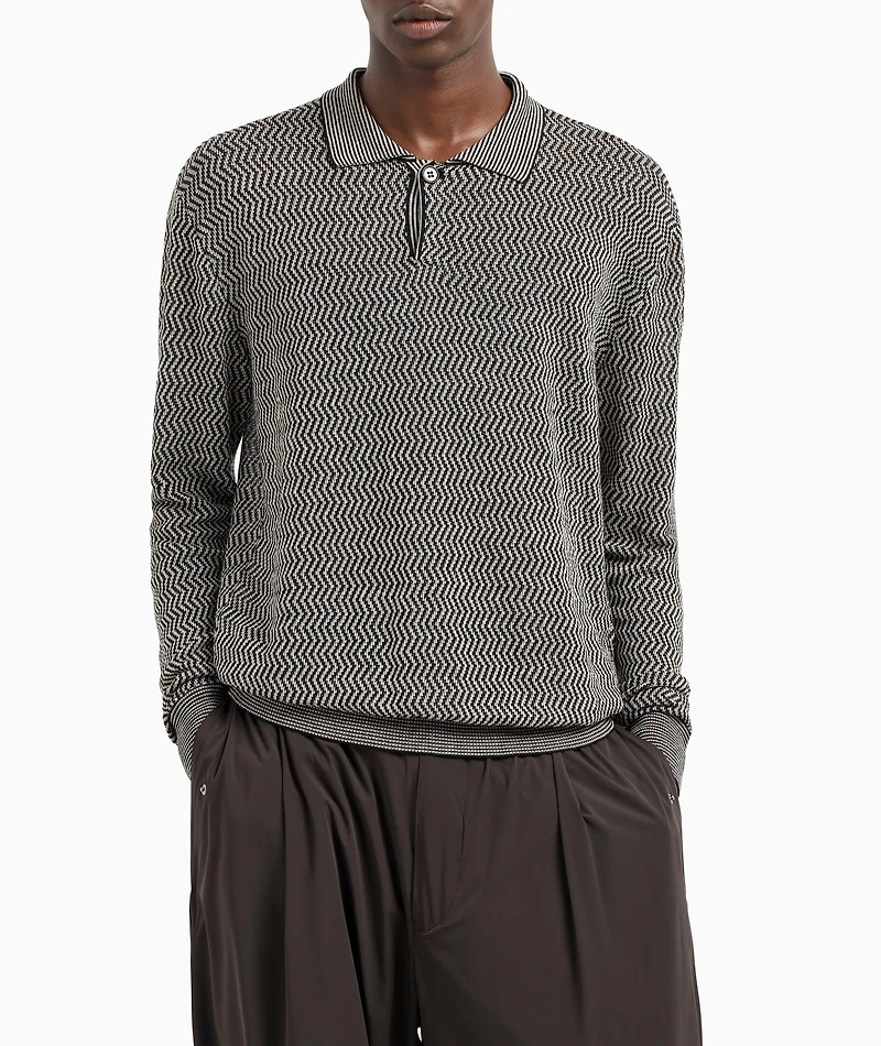 Chevron Motif Polo Sweater
