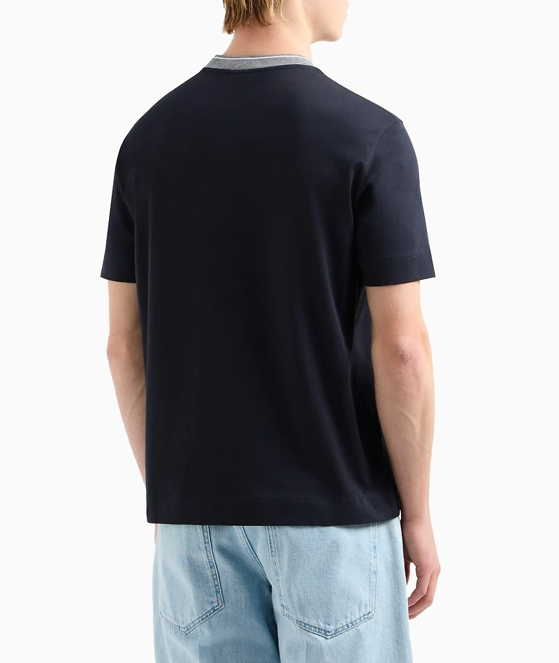 Jacquard Crewneck Logo Cotton T-Shirt